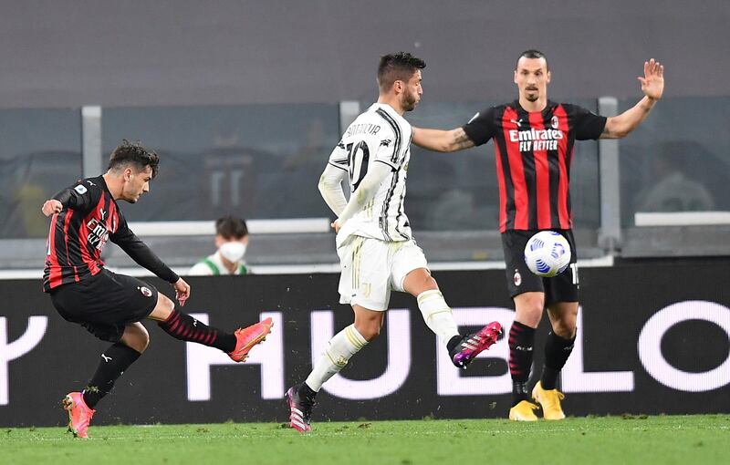 Milan's Brahim Diaz opens the scoring at the Juventus Stadium. AP