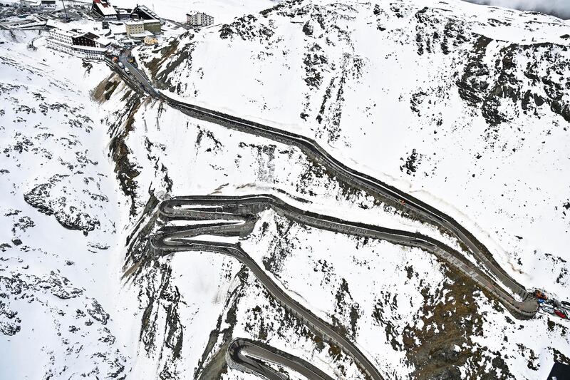 Riders climbing the Stelvio Pass, 2,757m above sea level, during Stage 18 of the Giro d'Italia on Thursday, October 22. AP