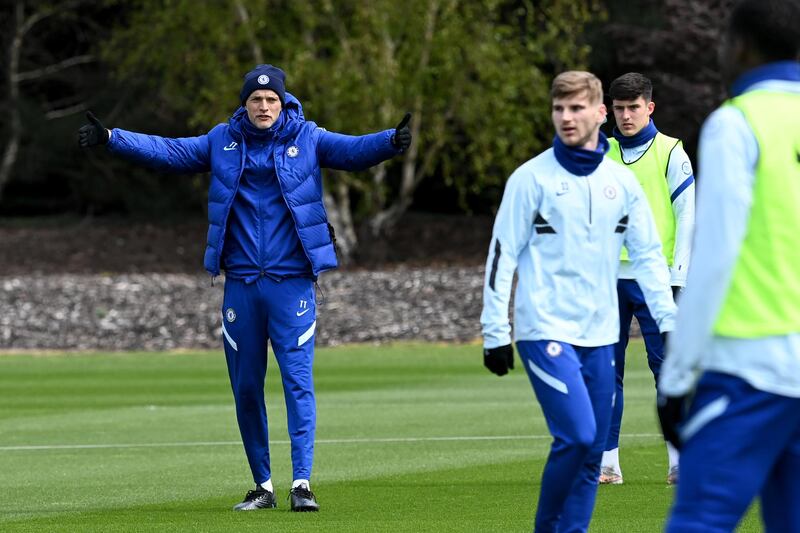 COBHAM, ENGLAND - APRIL 30:  Thomas Tuchel of Chelsea during a training session at Chelsea Training Ground on April 30, 2021 in Cobham, England. (Photo by Darren Walsh/Chelsea FC via Getty Images)