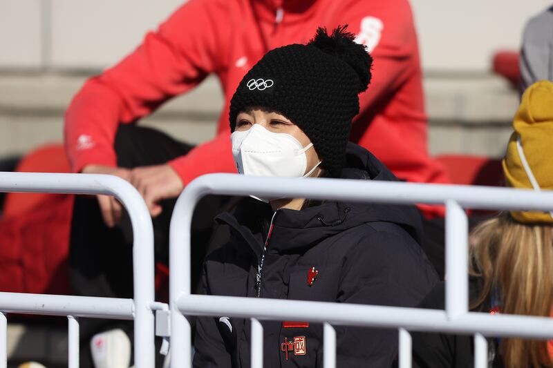 Chinese tennis player Peng Shuai attends the women's freeski big air final at the Beijing 2022 Winter Olympics on Tuesday, February 08, 2022. Getty