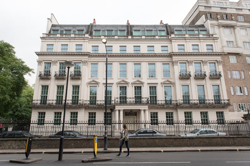 The facade of 2-8a Rutland Gate, once the 45-bedroom home of the late Crown Prince Sultan bin Abdul Aziz of Saudi Arabia. AFP