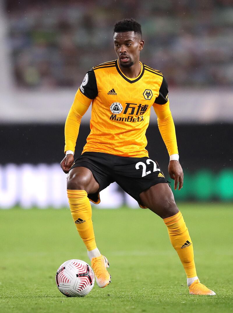 WOLVERHAMPTON, ENGLAND - OCTOBER 25: Nelson Semedo during the Premier League match between Wolverhampton Wanderers and Newcastle United at Molineux on October 25, 2020 in Wolverhampton, England. Sporting stadiums around the UK remain under strict restrictions due to the Coronavirus Pandemic as Government social distancing laws prohibit fans inside venues resulting in games being played behind closed doors. (Photo by Alex Pantling/Getty Images)