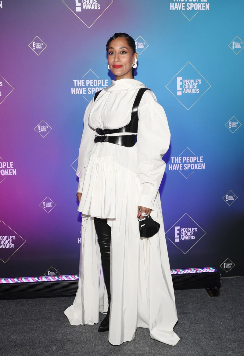 SANTA MONICA, CALIFORNIA - NOVEMBER 15: 2020 E! PEOPLE'S CHOICE AWARDS -- In this image released on November 15, Tracee Ellis Ross, winner of the Fashion Icon Award, attends the 2020 E! People's Choice Awards held at the Barker Hangar in Santa Monica, California and on broadcast on Sunday, November 15, 2020. (Photo by Todd Williamson/E! Entertainment/NBCU Photo Bank via Getty Images)