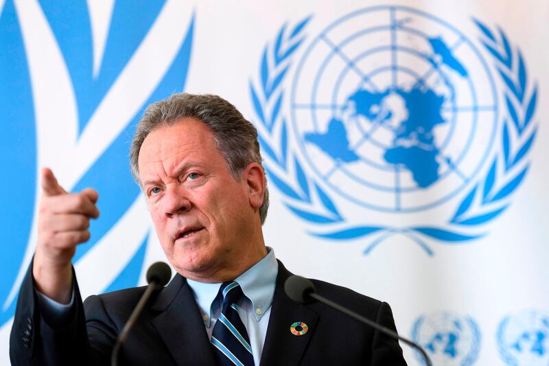 (FILES) In this file photo taken on May 15, 2017 the head of the World Food Programme (WFP) David Beasley, delivers a press  conference about an updated aid appeal for South Sudan at the United Nations Office in Geneva. The World Food Progamme (WPF) wins the 2020 Nobel Peace Prize, the Norwegian Nobel Committee has has announced on October 09, 2020.  - 
 / AFP / Fabrice COFFRINI
