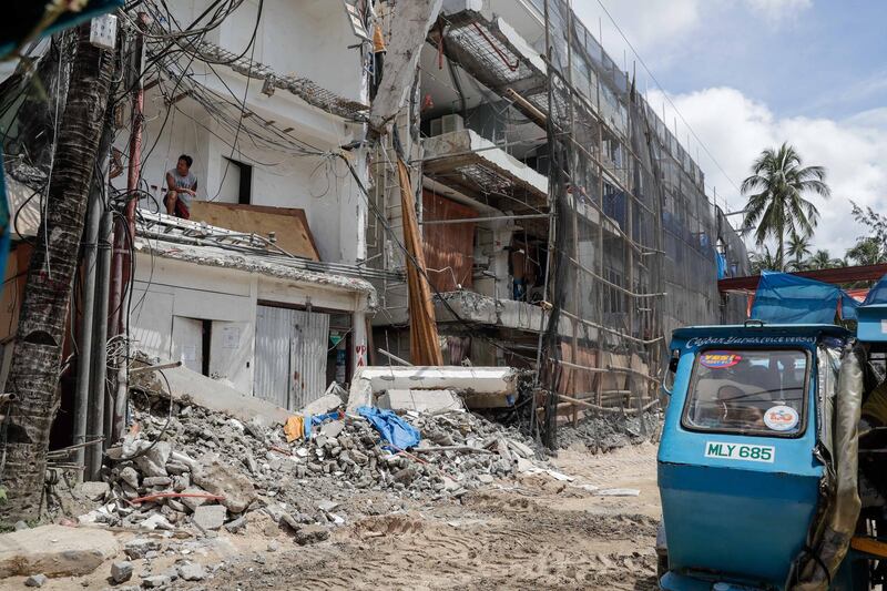 A view of a building under renovation.