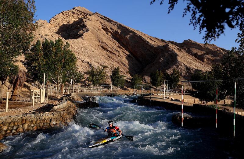 Action from the Wadi Adventure International canoe slalom winter training Camp at Wadi Adventure in Al Ain, on Wednesday, January 22. Getty