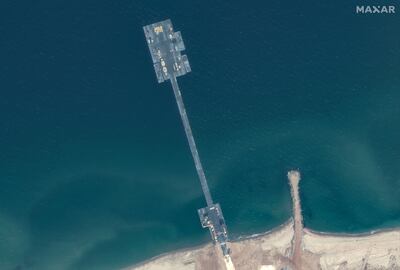 A satellite view shows a floating pier, amid the war in Gaza. Reuters