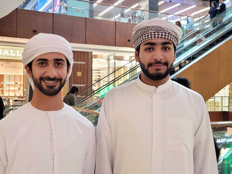 Brothers Saeed, left, and Ahmed Al Marar at Dubai Mall on Thursday. Photo: Patrick Ryan / The National