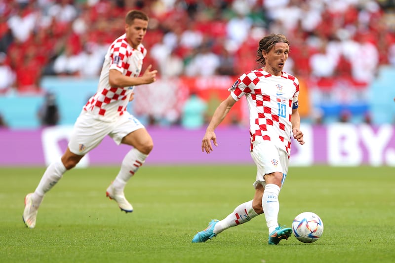 Luka Modric of Croatia controls the ball during the match against Morocco at the Al Bayt Stadium in Qatar on Wednesday. Getty