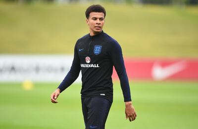 BURTON-UPON-TRENT, ENGLAND - MAY 28: Dele Alli takes part in an England training session at St Georges Park on May 28, 2018 in Burton-upon-Trent, England. (Photo by Nathan Stirk/Getty Images)