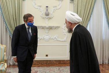 President Hassan Rouhani meets the head of the IAEA, Rafael Grossi in Tehran. AP