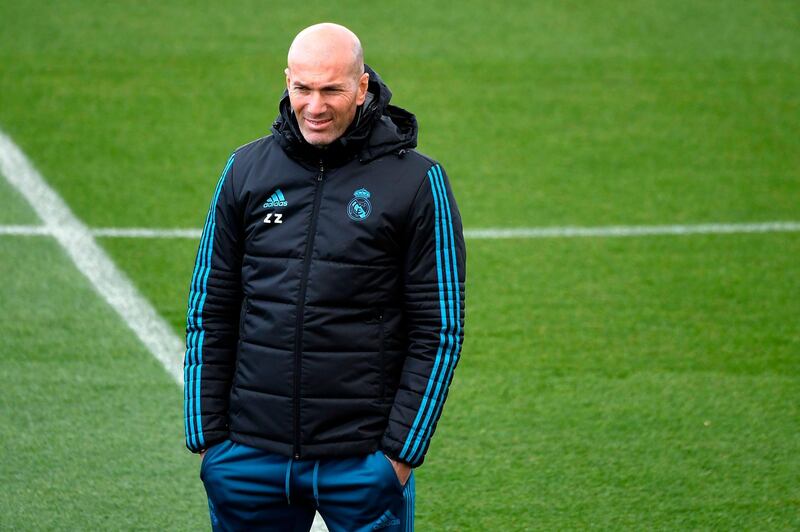 Real Madrid manager Zinedine Zidane oversees a training session. Gabriel Bouys / AFP