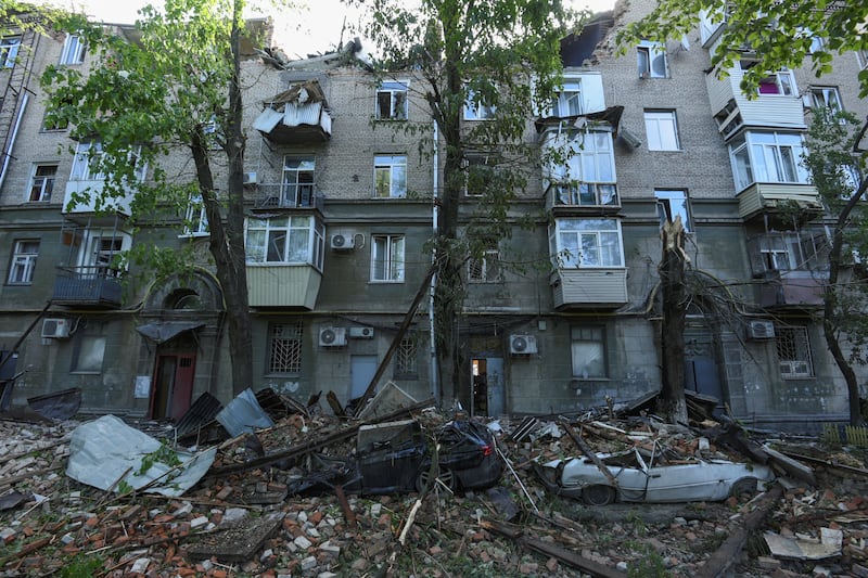 An apartment building hit by a Russian missile strike in Dnipro. Reuters