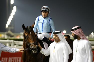 Mickael Barzalona after guiding Matterhorn to victory in the Al Maktoum Challenge at Meydan on Saturday. Pawan Singh / The National