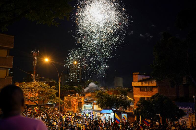 Fireworks in Cali, Colombia, after Mr Petro was elected as the country's first left-wing president, defeating businessman Rodolfo Hernandez. Reuters