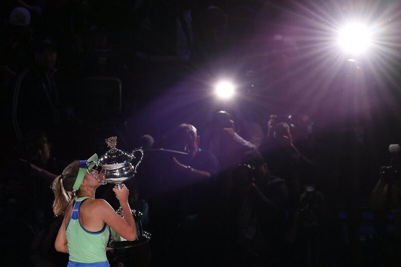 Sofia Kenin after beating Garbine Muguruza to win the Australian Open in Melbourne on Saturday, February 1. AFP