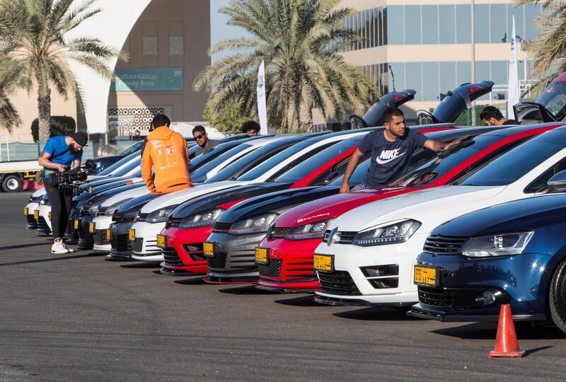 Abu Dhabi, UNITED ARAB EMIRATES - Volkswagen cars on display at the VW Dub Drive event at Yas Marina Circuit.  Leslie Pableo for The National for Adam Workman's story