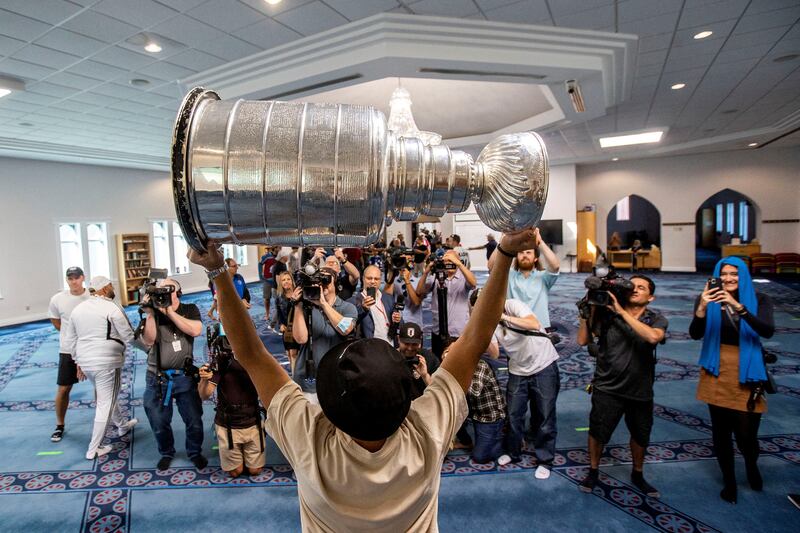 Nazem Kadri holds the National Hockey League Stanley Cup at the London Muslim Mosque in London, Ontario, Canada, on August 27. Reuters / Carlos Osorio