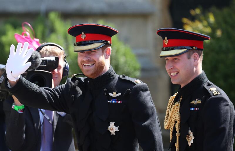 Britain's Prince Harry arrives with his best man Prince William at the West Door of St George's Chapel, Windsor Castle, in Windsor. Jane Barlow / AFP