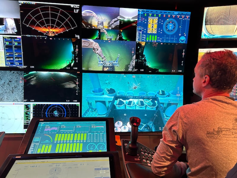 Inside mission control of the remotely operated vehicle. Photo: B Rivoira
