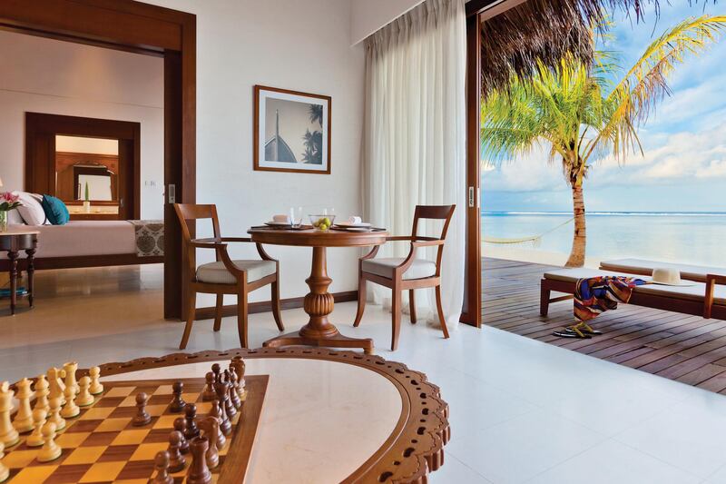 A handout photo of interior of a villa at The Residence Maldives (Photo by Felix Hug)