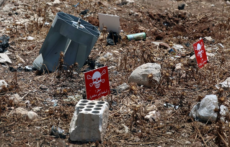 The remains of a cluster munitions container in a rebel-held area of Deraa, Syria, where police say they are following several leads related to Fawwaz Al Qutayfan's kidnapping. Reuters.