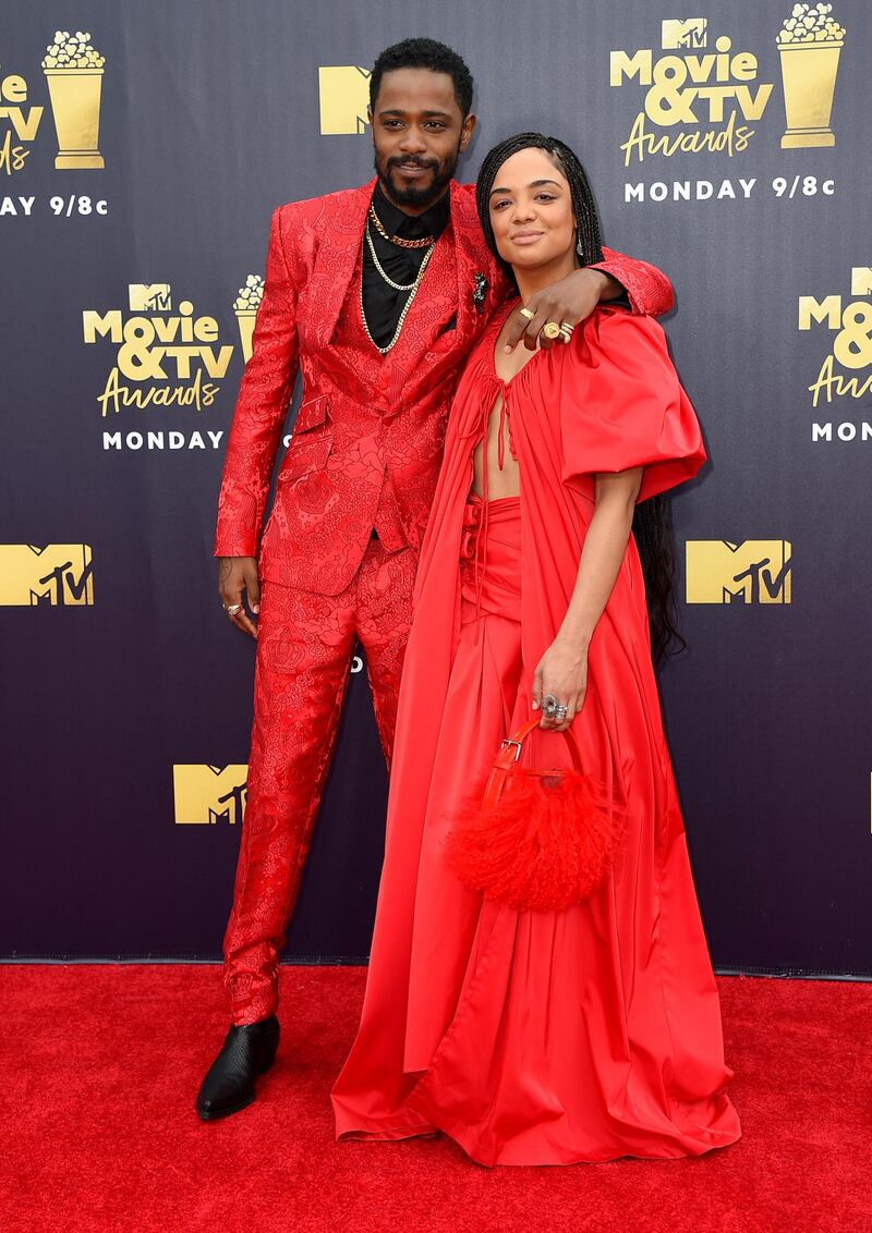 HIT
Actress Tessa Thompson gets extra points though for twinning with her ‘Sorry to Bother You’ co-star Lakeith Stanfield, who also showed up in red