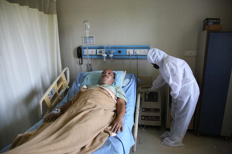 An oxygen concentrator sent by the Abu Dhabi Hindu temple group being used in a hospital in Ahmedabad, western India. Courtesy: BAPS Hindu Mandir, Abu Dhabi 