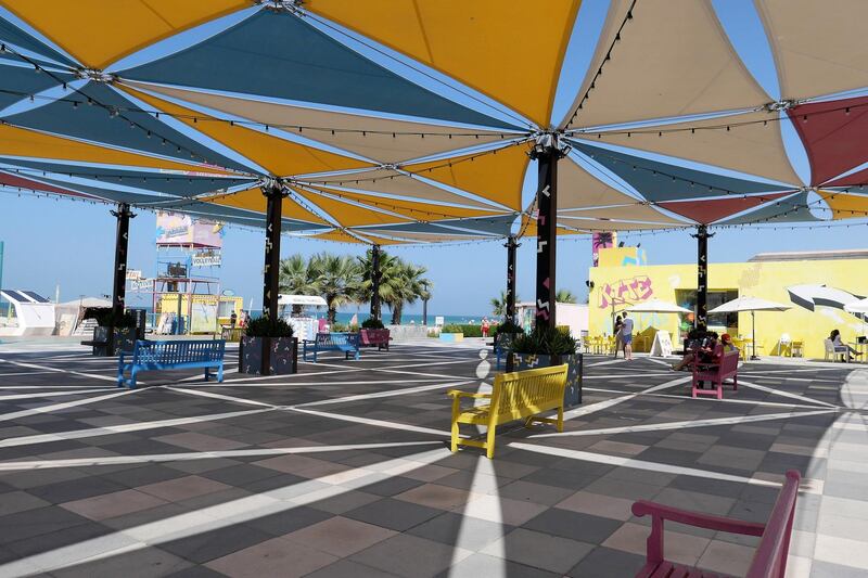 DUBAI, UNITED ARAB EMIRATES , Feb 08 – Market and restaurant area at the Kite beach in Umm Suqeim area in Dubai. (Pawan Singh / The National) For News/Stock/Online/Instagram. Story by Georgia 