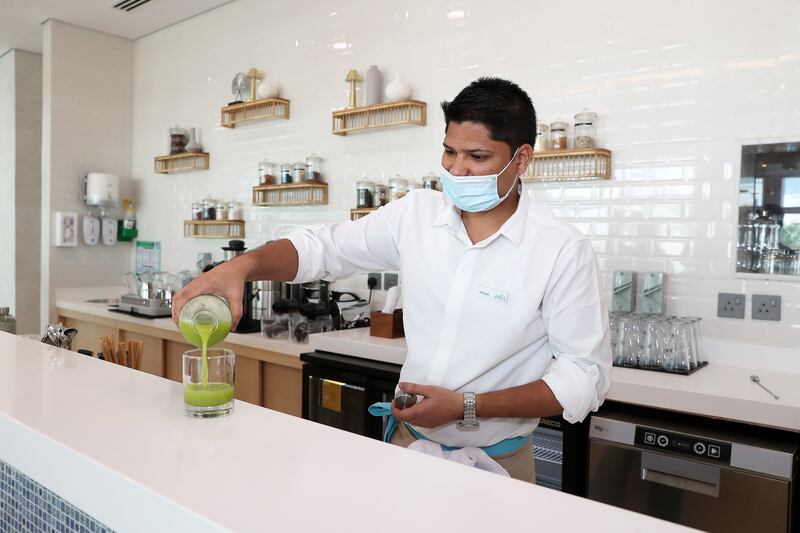 View of the restaurant at the ZOYA Health & Wellbeing Resort in Ajman. Pawan Singh / The National