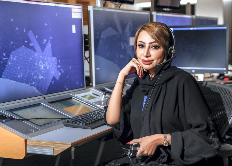 Abu Dhabi, U.A.E., July 25, 2018.  Portrait of Emirati woman in the field of air traffic control, Nouf Al  Afeefi, air traffic control supervisor, Abu Dhabi, Sheikh Zayed Air Navigation Centre. 
Victor Besa / The National
Section:  NA
Reporter:  Nawal Al Ramahi