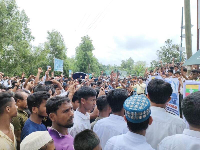 Rohingya refugees protest at a camp at Cox's Bazar in south-east Bangladesh, demanding safe return to Myanmar with citizenship rights.