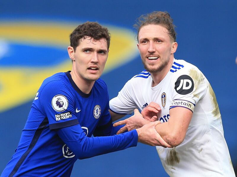 Chelsea's Andreas Christensen in action with Leeds United's Luke Ayling Pool. Reuters