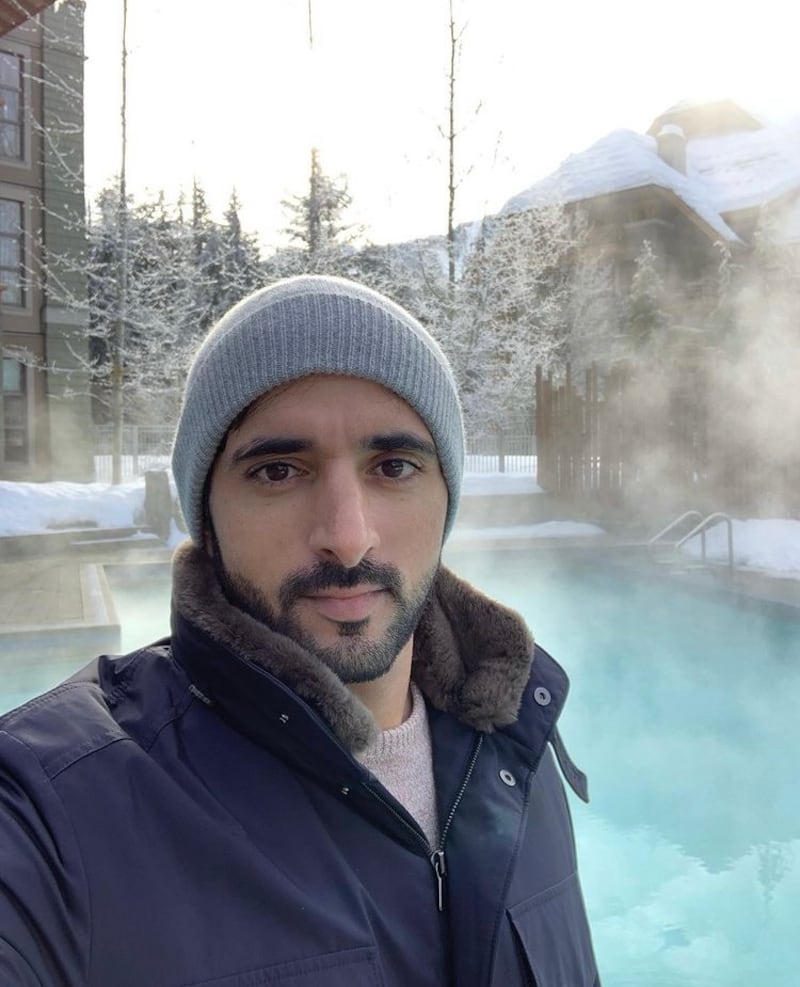 Sheikh Hamdan dressed for the cold weather during a visit to Switzerland.