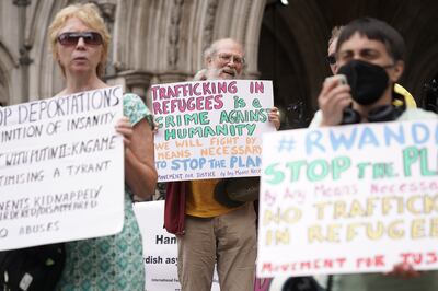 Protesters outside the High Court in London for the ruling on Rwanda deportation flights in June 2022. PA Wire