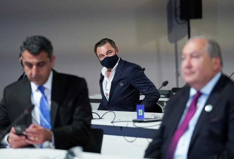 Actor Leonardo DiCaprio participates in the Global Methane Pledge event during the Cop26 summit in Glasgow. Reuters