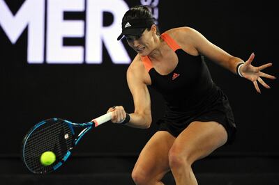 epa08987983 Garbine Muguruza of Spain in action against Sofia Kenin of the USA during their quarter final match at the Yarra Valley Classic - WTA 500 tennis tournament at Melbourne Park in Melbourne, Australia, 05 February 2021.  EPA/DEAN LEWINS AUSTRALIA AND NEW ZEALAND OUT