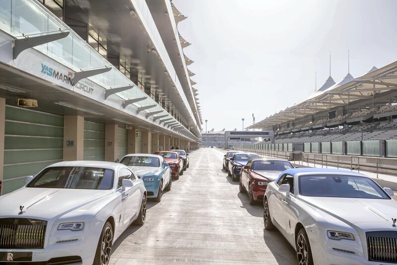 The cars are lined up in preparation for the first circuit. Courtesy Abu Dhabi Motors