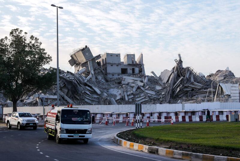 Abu Dhabi, United Arab Emirates, November 28, 2020.  The surrounding areas the morning after the demolition of the Mina Zayed Plaza. Victor Besa/The National
Section:  National News