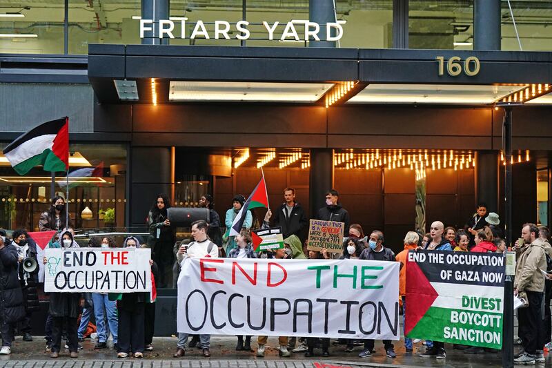Protesters outside Labour headquarters in London on Friday demanding the party changes its position on the Israel-Hamas war. PA
