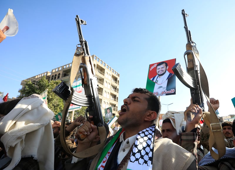 Yemenis protest in Sanaa in solidarity with the Palestinians amid the Israel-Gaza war. EPA