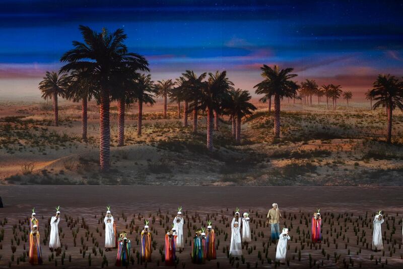 ABU DHABI, UNITED ARAB EMIRATES - December 02, 2018: Performers participate in a show titled 'This is Zayed, This is UAE', during the 47th UAE National Day celebrations, at Zayed Sports City.

( Abdullah Al Junaibi )
---