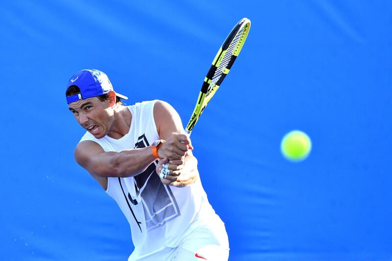 epa07257922 Rafael Nadal of Spain is seen during a practice session at the Brisbane International tennis tournament at the Queensland Tennis Centre in Brisbane, Australia, 02 January 2019.  EPA/DARREN ENGLAND EDITORIAL USE ONLY AUSTRALIA AND NEW ZEALAND OUT