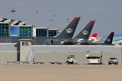 Royal Jordanian Airlines at the Queen Alia International Airport in Amman. The airline had been due to resume flights to Syria on Sunday, but this did not happen. Reuters