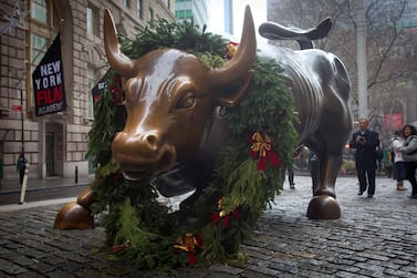 The Wall Street bull statue in Manhattan, New York. Risk moods and investor appetite have benefited from the $900 billion US stimulus package, and global equity markets, commodity markets and currencies rallied against the US dollar. Reuters