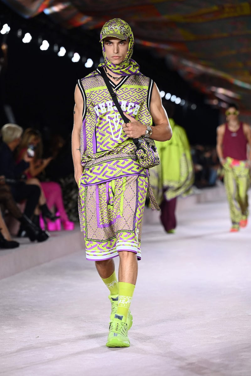 A menswear look from Versace's spring/summer 2022 presentation in Milan. AFP