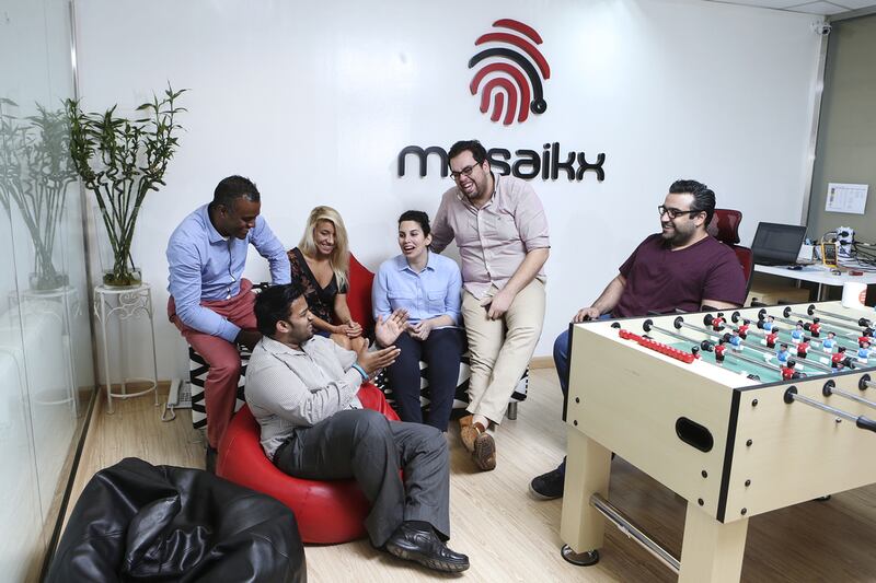 Members of the Mosaikx team are photographed at the Mosaikx office in Dubai. Sarah Dea / The National