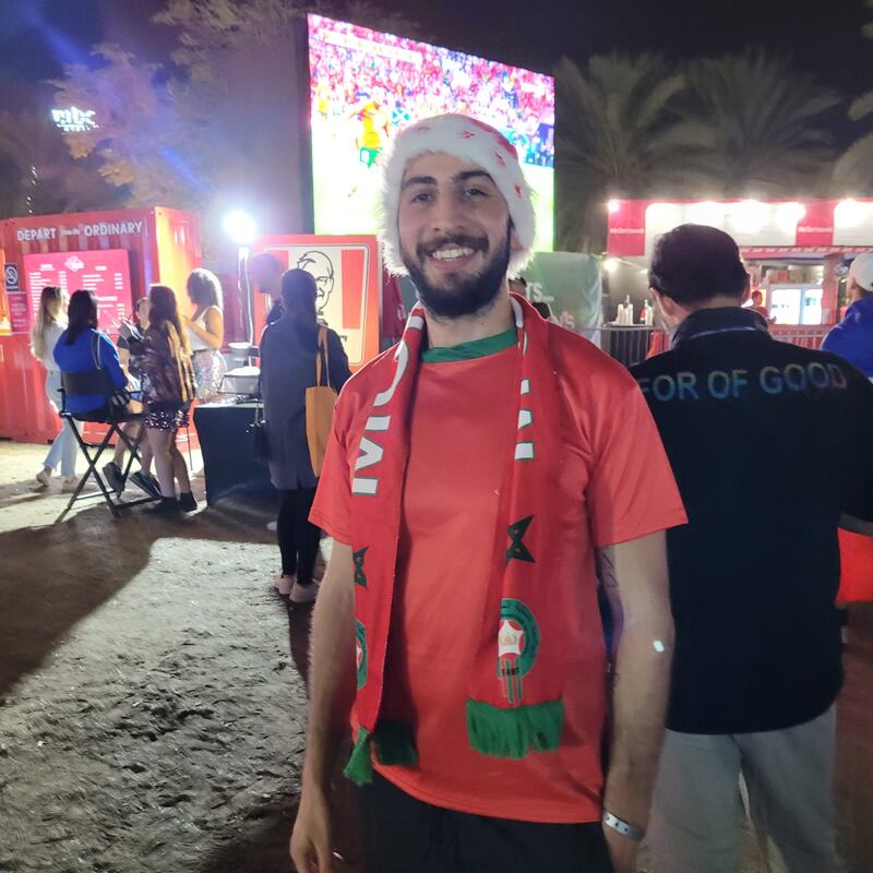 Matthew Madanat, Jordanian joined the hordes of Morocco supporters during the game against France. Patrick Ryan / The National