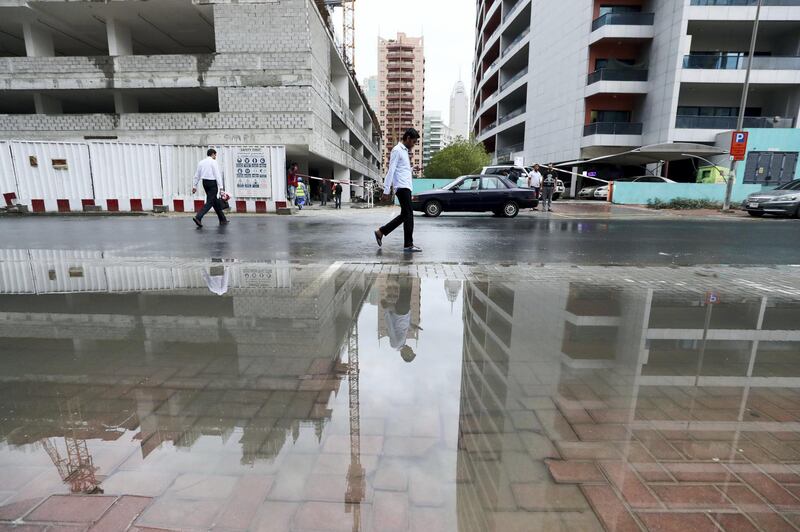 Dubai, United Arab Emirates - March 28, 2019: The rain falls in Dubai. Thursday the 28th of March 2019, Barsha Hights, Dubai. Chris Whiteoak / The National