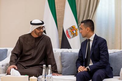 President Sheikh Mohamed with Luigi Di Maio, the EU's special representative for the Gulf region. Ryan Carter / UAE Presidential Court
---